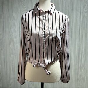 American Eagle Button Front Striped Long Sleeve Top Tie Front Size XS